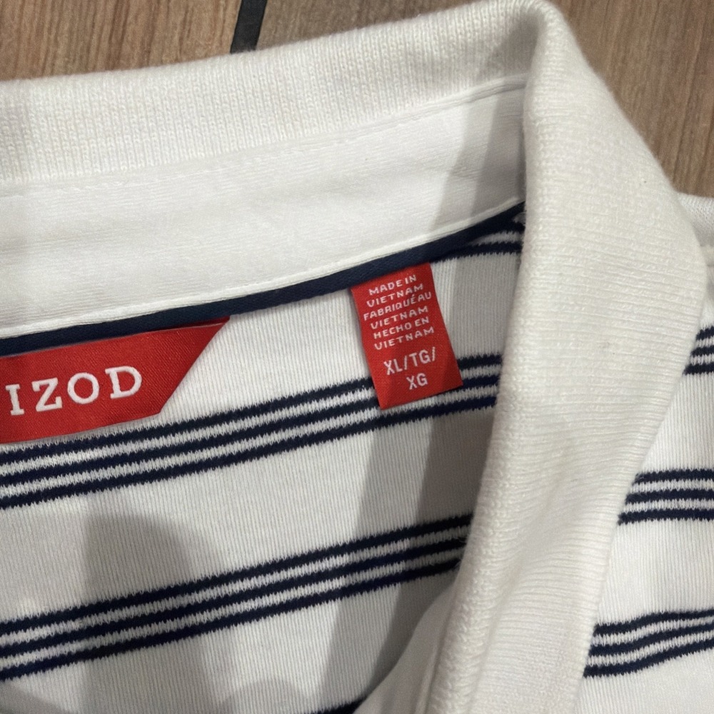 NEW IZOD Men's Large White Navy Striped Polo Shirt 100% Cotton MSRP $48 NWT - Picture 3 of 6